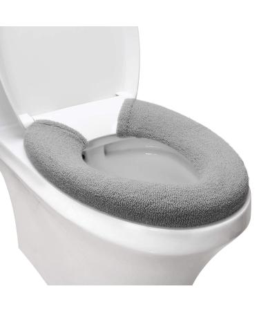 Toilet Seat Cover,Bathroom Soft Thicker Warmer with Snaps Fixed Stretchable Washable Fiber Cloth Toilet Seat Covers Pads Easy Installation& Cleaning (grey) Gray
