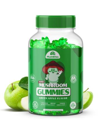Organic Lions Mane Mushroom Gummies Delicious Green Apple Flavor Lion's Mane Gummy 10 Mushroom Superfood Blend Supports Focus & Clarity Vegan 90 Ashwagandha Gummies Green Apple 90 Count (Pack of 1)