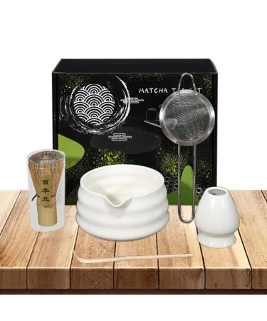 Ustensiles de cuisine et gadgets - Ensemble de th japonais kit matcha en c ramique | Ensemble de matcha authentique 5 pi ces kit matcha robuste kit matcha set de whisk matcha professionnel pour Blanc