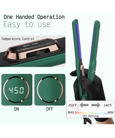 Mini Hair Straightener LED Display, Adjustable Temp 1/2 Inch Flat Iron - Tourmaline Titanium, Dual Voltage, Auto Shut Off - Green - Buy Online on GoSupps.com