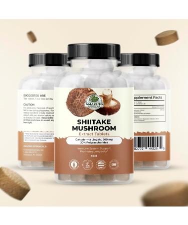 Amazing Botanicals Shiitake Mushroom 500mg Extract Tablets - 30% Polysaccharide - Natural Mushroom Complex for Overall Wellbeing - 30 Count - Buy Online on GoSupps.com