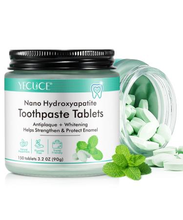 150 Tablets Chewable Toothpaste Tablets Nano Hydroxyapatite Flouride & Plastic Free Sensitive Toothpaste Tablets Peppermint Flavored Strengthen Teeth Clean Effectively