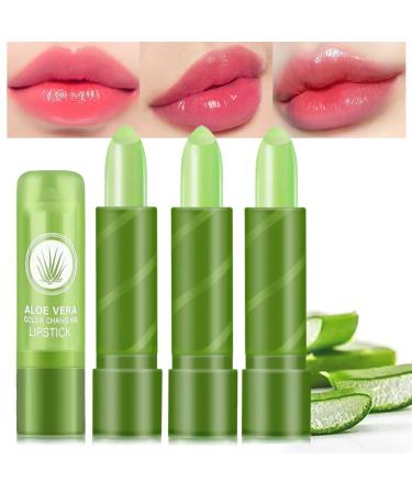 3PCS Aloe Vera Lipstick, Temperature Color Changing, Aloe vera Temperature changing lipstick, Long-lasting moisturizing, Lip Balm, Long Lasting Moisturizing Cream, Aloe Vera Jelly Lipstick Makeup Set