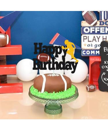 Football Cake Topper Rugby Ball Happy Birthday Cake Decorations for Man Kids Boy Girl Sport Game Day Super Bowl Touchdown Themed Party Supplies Black Sparkle Decor - Buy Online on GoSupps.com