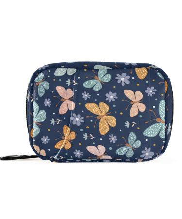 Pfrewn Pill Organizer Case 7 Day Colorful Butterflies and Flowers Travel Pill Box with Zipper Portable Small Weekly Vitamin Medicine Supplement Holder Pouch Bag