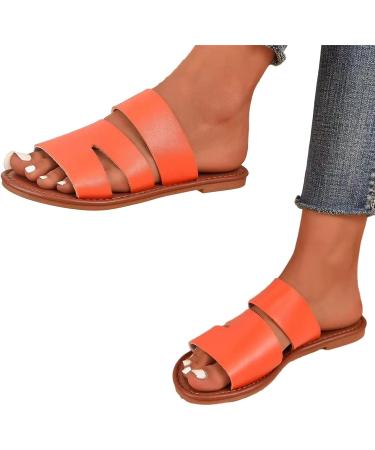 Bexdug Women's Simple Slide Sandals - Flat Rubber Open Toe Leisure Shoes | Size 40 EU | Stylish Home Footwear in Orange - Buy Online on GoSupps.com