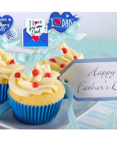 Happy Father's Day Cake Toppers 8Pcs Blue Fathers Day Cake Decoration Mustache Tie Dad Paper Cupcake Picks for Best Dad Father's Day Themed Party Favor Supplies A7FQJCP - Buy Online on GoSupps.com
