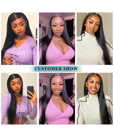 Lace Front Human Hair Wig 30 Pre Plucked with Baby Hair | Brazilian Virgin 13x4 HD Lace Frontal | 180% Density Straight Glueless Wig for Black Women - Natural Color - Buy Online on GoSupps.com