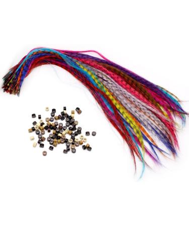 HQdeal Feather Hair Extension Kit - 52 Synthetic Feathers, 100 Beads, Pliers & Hook (Mixed Colors) - Buy Online on GoSupps.com