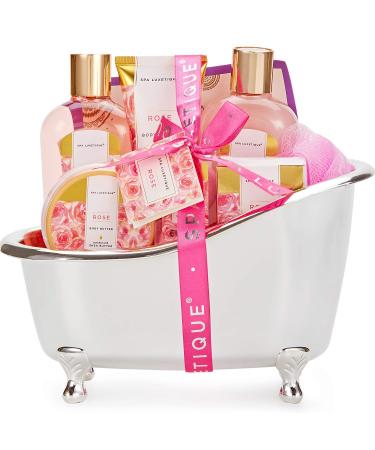 Spa Baskets for Women, Spa Luxetique Gifts Basket for Women, 8 Pcs Rose Bath Set Includes Bubble Bath, Bath Bombs, Bath Salts, Body Lotion, Gifts for Women, Birthday Christmas Gift Set