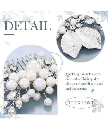 Yean Leaf Bridal Wedding Hair Comb Silver Pearl Bridal Hair Pieces Rhinestone Hair Accessories for Bride and Bridesmaid - Buy Online on GoSupps.com