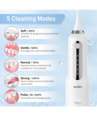 Portable Cordless Water Flosser - 270ML IPX7 Waterproof, 5 Cleaning Modes, 5 Jet Tips - for Home, Travel, Office - White - Buy Online on GoSupps.com