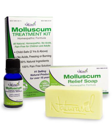 Naturasil for Molluscum Treatment Kit - All Natural, Homeopathic, Iodine Free, No Acids, Pain-Free, for Children and Adults, Made in USA | Topical Liquid 15mL & 4oz Bar of Sulfur Lavender Soap 15mL Bottle & 1 4 Oz. Soap Bar