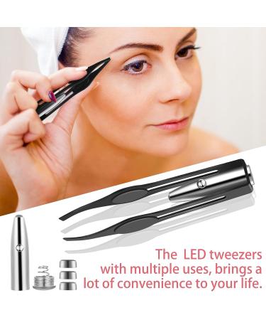 LED Lighted Tweezers Set for Precision Hair Removal - Stainless Steel, 2 Pieces (Black/Red) - Buy Online on GoSupps.com