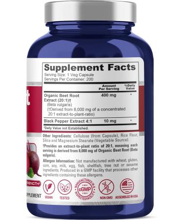 NusaPure Beet Root 8000mg - 200 Capsules | Pure and Potent Beetroot Supplement - Buy Online on GoSupps.com