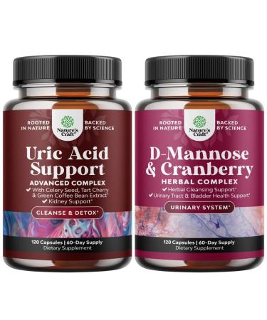 Bundle of Uric Acid Cleanse and Detox Capsules - Turmeric Tart Cherry & Celery Seed Supplement for Men and Women and D Mannose with Cranberry Supplement - Potent D Mannose 1000mg Capsules for Kidney
