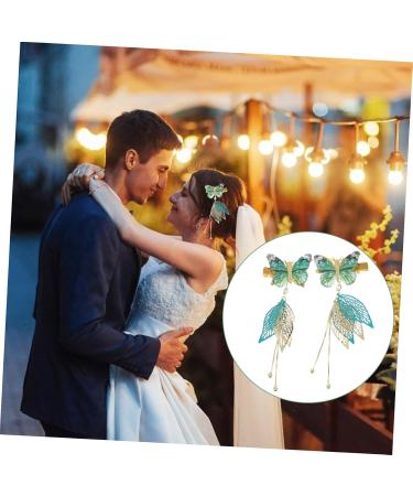 FRCOLOR 2 Pairs Tulle Butterfly Hair Clip Chinese Style Barrettes Hair Clip with Tassel Flower Headdress Snap Barrettes Hair Barrettes Tassel Hairpins Green Leaves Women's Vintage Cloth - Buy Online on GoSupps.com