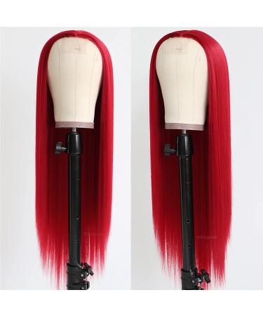 Missyvan Ruby Red Long Straight Synthetic Wig - Natural Look, Heat Resistant Fiber, Middle Parting - Buy Online on GoSupps.com