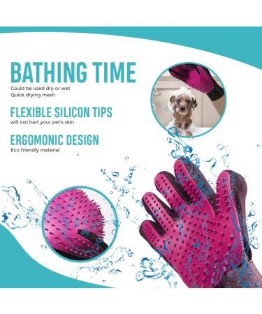Pet Grooming Glove Pet Hair Remover Mitt Moulting - Deshedding Brush Glove - Soft Silicone Tips for Gentle Massage For Cats & Dogs with Long & Short Fur (Purple Right) Purple Right - Buy Online on GoSupps.com