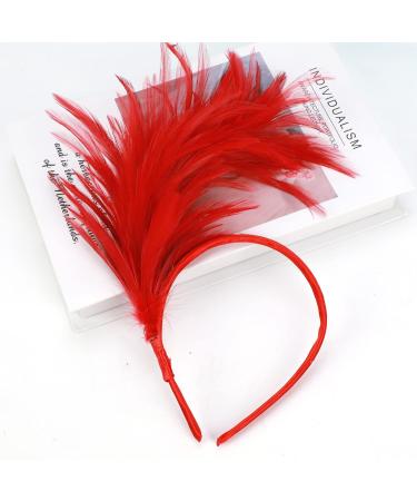 MWOOT Feather Headband 1920s Fascinator Headwear Red Feather Headpiece Hair Accessories for Cocktail Wedding Tea Party - Buy Online on GoSupps.com