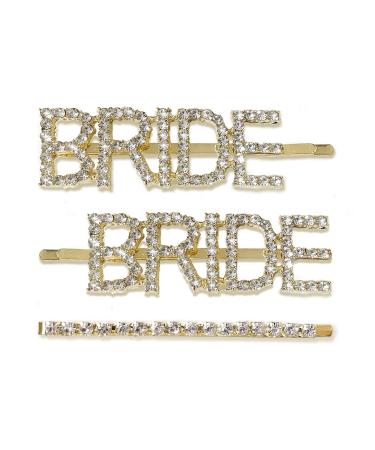 Bride Hair Clips Wedding Hair Accessories for Bachelorette Party Decorations I Bride to Be Hair pins BRIDE Lettering Rhinestone Bobby Pins - Gold Rose Gold