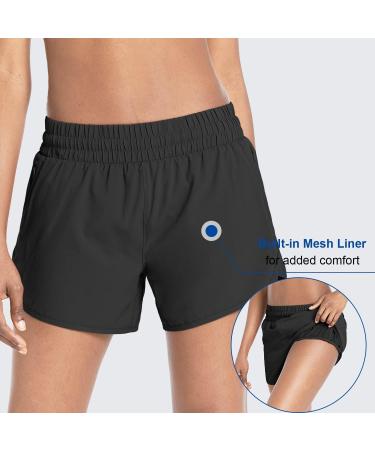 Baleaf Women's 4 Running Shorts with Zipper Pockets & Liner - Quick Dry Athletic Shorts for Workout & Gym - Black - Medium - Buy Online on GoSupps.com