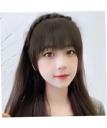 Headband with Bangs Fluffy Front Fake Bangs Synthetic Braided Headband Wig with Bangs Non slip Headband Hair Extensions for Women Girls Brown Black Headband with Bangs - Buy Online on GoSupps.com