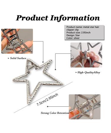 Silver Star Metal Hair Claw Clip - Stylish Hair Barrette for Women and Girls - Buy Online on GoSupps.com