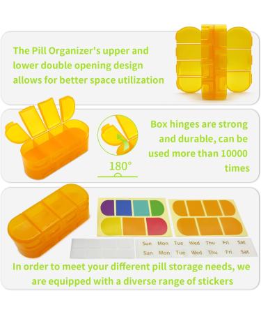 Weekly Pill Organizer Travel - Double-Sided Portable 2/3/4 Times a Day - 2 PC Orange - Ideal for Supplements Fish Oils Medication & Vitamins - Buy Online on GoSupps.com