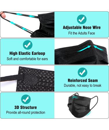 100 Pack Black Disposable Face Masks - 3 Ply Filter Protection | Healthcare & Safety - Buy Online on GoSupps.com