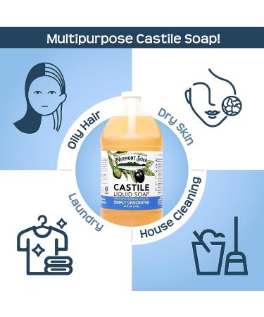 Vermont Castile Soap Unscented 64 Fl Oz - Gentle Liquid Soap for Sensitive Skin, Natural Body Wash, Organic Shampoo - Aloe Castile Soap for Men & Women - Buy Online on GoSupps.com