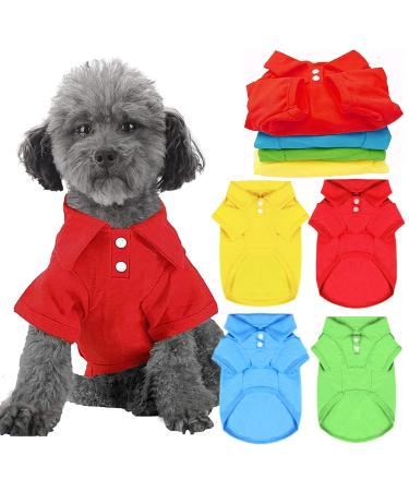DOGGYZSTYLE 4 Pieces Dog Shirts Collared Polo T-Shirts for Small Medium Dogs Cats Boy Girl Dog Clothes Breathable Doggy Sweatshirt Puppy Kitten Small Breeds Pet Outfits Apparel Tops Small (Sugget 5-8 lbs) 4 colors (Red+Green+Yellow+Blue)