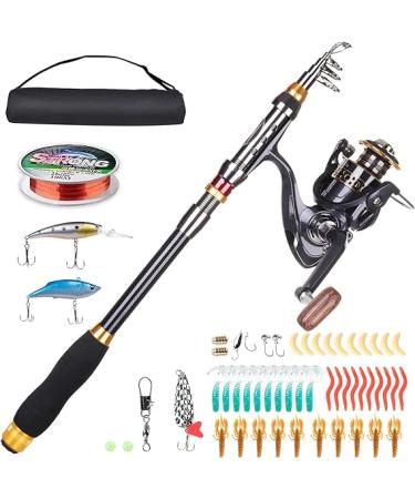 Fishing Rod and Reel Combo, Carbon Fiber Telescopic Fishing Pole with Spinning Reel, Fishing Line, Fishing Lures, Carrier Bag Travel Fishing Rods Kit Freshwater Saltwater Fishing Poles 6.89FT/2.1M