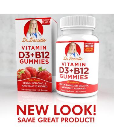 Dr. Danielle Vitamin D3 B12 Gummies - Vegan Daily Supplement for Adults & Kids - Non-GMO - 1000 IU D3 & 250 mcg B12 - 2 Month Supply (60 Gummies) - Buy Online on GoSupps.com