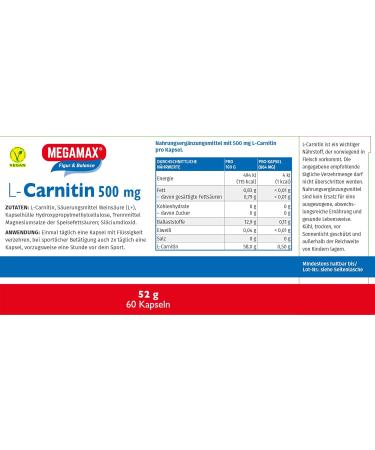 Buy Megamax L-Carnitine 500 mg Capsules - 60 Count for Enhanced Energy & Fat Loss | International Shipping Available - Buy Online on GoSupps.com
