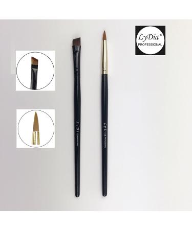Eyeliner Eyebrow Makeup Brush Duo - LyDia Professional Black Flat Angled Eye Brow/Eyeliner/Eyeshadow Makeup Brush + LyDia Professional Black/Golden Eyeliner Cosmetic Makeup Brush
