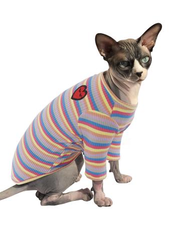 Pumyporeity T-shirt for sphynx cats soft cat shirts breathable soft pajama tank top vest stretch for small/medium/large hairless cats (purple strip xxl) xxl b-purple streak