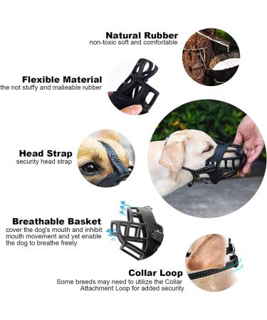 Dog Muzzle XL-6 Black - Soft Rubber Basket Muzzle for Small Medium Large Dogs - Adjustable Straps - Allows Drinking, Panting, Anti-Biting, Barking - Breathable and Safe Mouth Cover - Buy Online on GoSupps.com