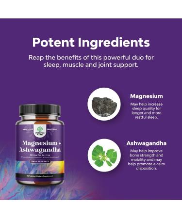Magnesium Glycinate 500mg with Ashwagandha Root - Calming Supplement for Bone Health and Immunity - 90 Tablets - Buy Online on GoSupps.com