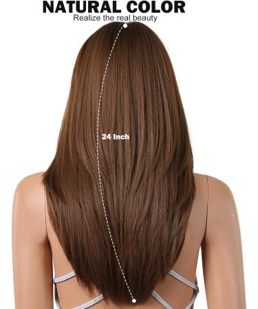 HAIRCUBE Brown Long Straight Wigs with Fringe for Women - Perfect for Daily Wear - Buy Online on GoSupps.com