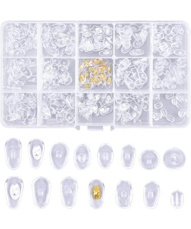 AvoDovA 150 Pairs 15 Styles Eyeglasses Nose Pads Set with Storage Box Ultra-Soft PVC Anti Slip Nosepads Transparent Screw-in Eyewear Nose Pads Push in Nose Pads for Glasses and Eyeglass Sunglasses