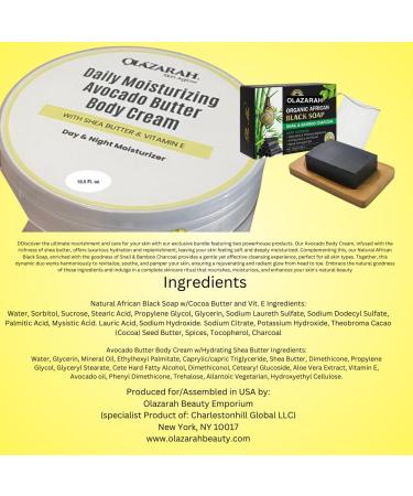 OLAZARAH Avocado Butter Body Cream w/Shea Butter + Natural African Black Soap Infused with Snail & Bamboo Charcoal for Revitalizing Skin Nourishment Bundle for all skin types 12 oz - Buy Online on GoSupps.com
