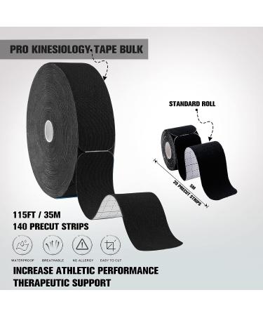 Pro Kinesiology Tape Precut Bulk - 115Ft Athletic Tape for Muscle Pain Relief - 140 Strips - Black - Buy Online on GoSupps.com