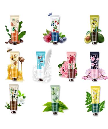 10 Pack Natural Botanical Fragrance Hand Cream Travel Gift Moisturizing Mini HandSet for Chapped and Work Hands Lotion Travel Size for Men and Women Natural Shea Butter and Aloe Vera 10p