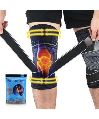 beister 1 Pair Knee Compression Sleeves with Adjustable Straps for Men & Women Professional Knee Support Brace for Meniscus Tear Arthritis Sports Joint Pain Relief Running Basketball Black-1 M