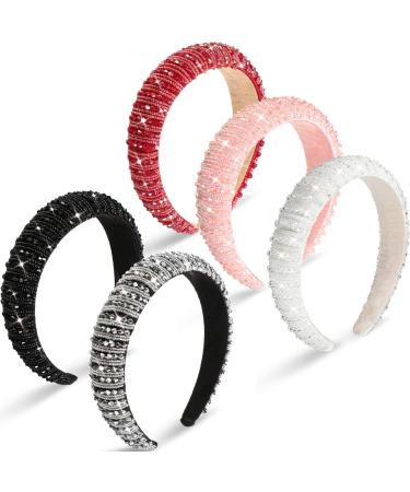 Syhood 5 Pieces Valentine's Day Rhinestone Padded Headband Crystal Beaded Glitter Hairband Wide Edge Bejewelled Headwear Baroque Rhinestone Embellished Headpiece Wedding Hair Accessory (Mixed Color) - Buy Online on GoSupps.com