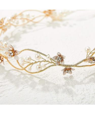 SWEETV Gold Bridal Headpiece | Pearl Wedding Headband with Flower Design - Buy Online on GoSupps.com