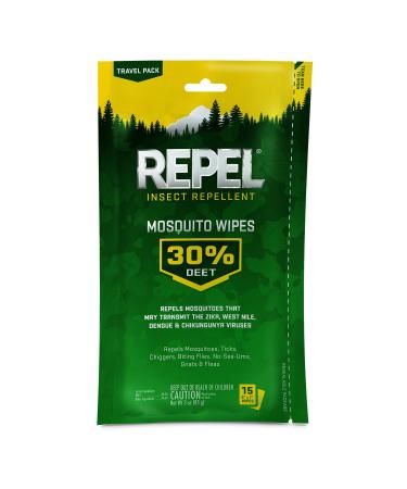 Repel 94100 Sportsmen 30-Percent Deet Mosquito Repellent Wipes 15 Count 6-Pack
