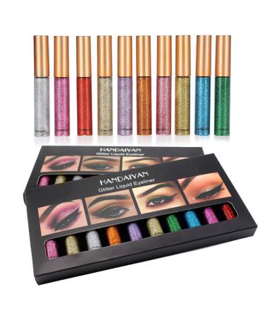Anggrek Glitter Liquid Eyeliner Set 10PCs Colorful Eyeliner Pencil Long -lived glossy eyeliner liquid high pigmented sparkling metallic eyeshadow pen eyeshadower