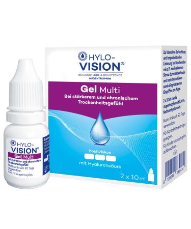 Hylo-Vision gel multi eye drops-intensive moisture & long-lasting relief for irritated or irritated eyes & strong dryness high viscous suitable for contact lenses 2x10 ml